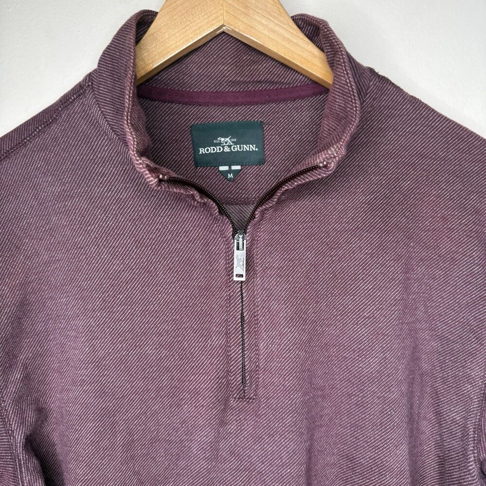 Rodd & Gunn 1/4 Zip Mock Neck Pullover Sweater Burgundy Mens Medium Cotton Knit - Picture 2 of 11